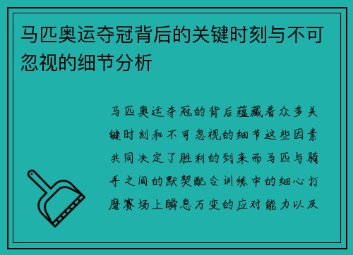 马匹奥运夺冠背后的关键时刻与不可忽视的细节分析